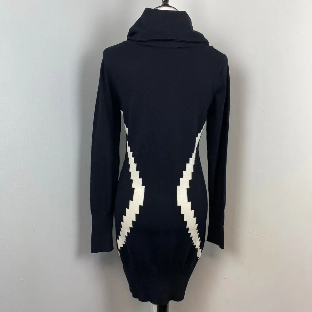 São Paulo Black Flattering Cowl Neck Knit Sweater Sheath Dress Size 8 - Image 4