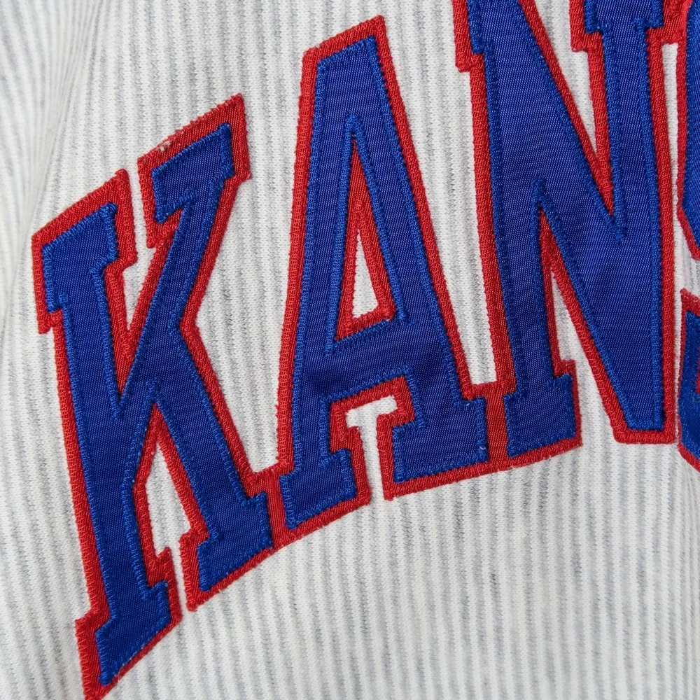 Vintage 90s KU Jayhawks Kansas Gray Pinstripe Sweatshirt Size M - Image 6