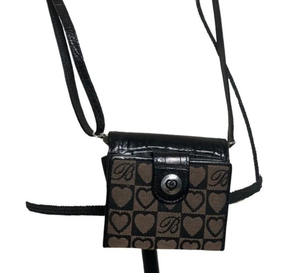 Vintage Brighton Black Brown Leather Canvas Wallet Crossbody - Image 8