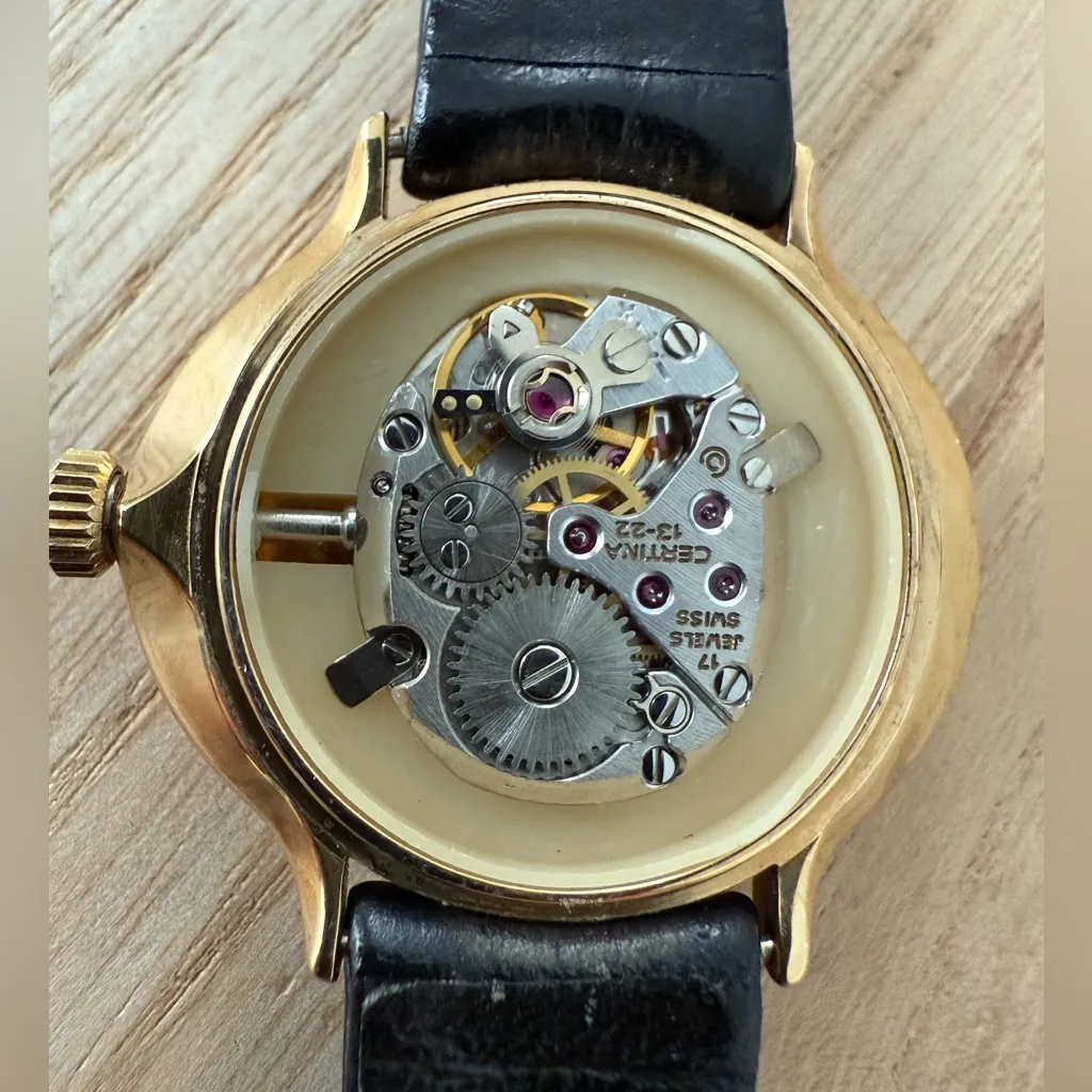 Certina 17 Jewels Rare Vintage Ladies Watch Mechanical Gold Plated Oval Case Black - Image 10