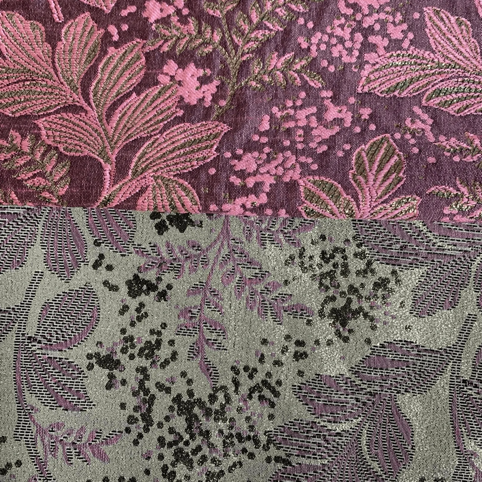 The Little Tichel Lady Reversible Pink Green Metallic Floral Brocade Shawl Scarf - Image 8