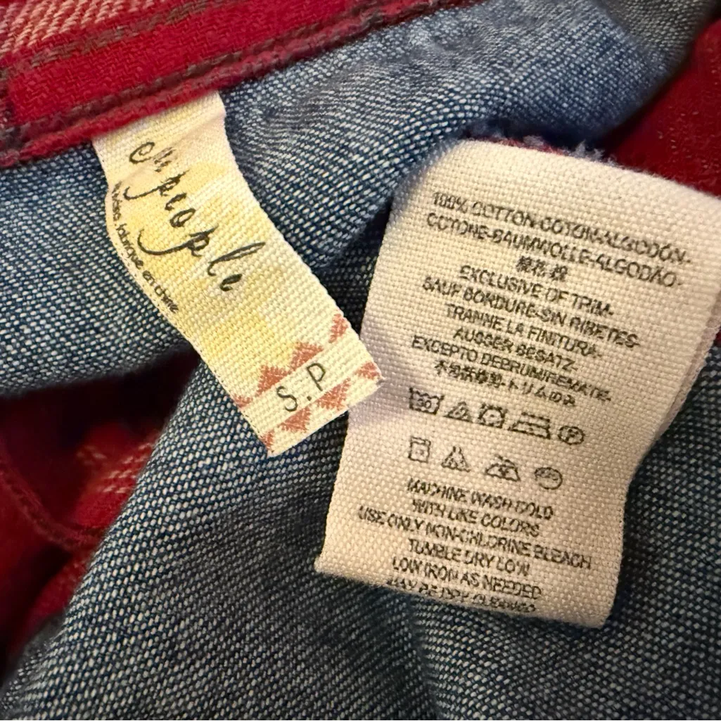 Free People Red and Blue Plaid Button-Up Top size S - Image 14