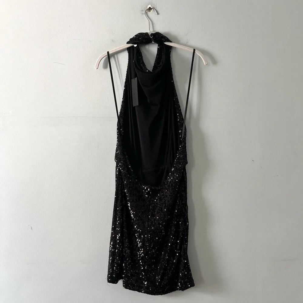 NWT Gianni Bini Jada Halter Neck Sleeveless Black Sequin Swing Mini Dress - Image 5