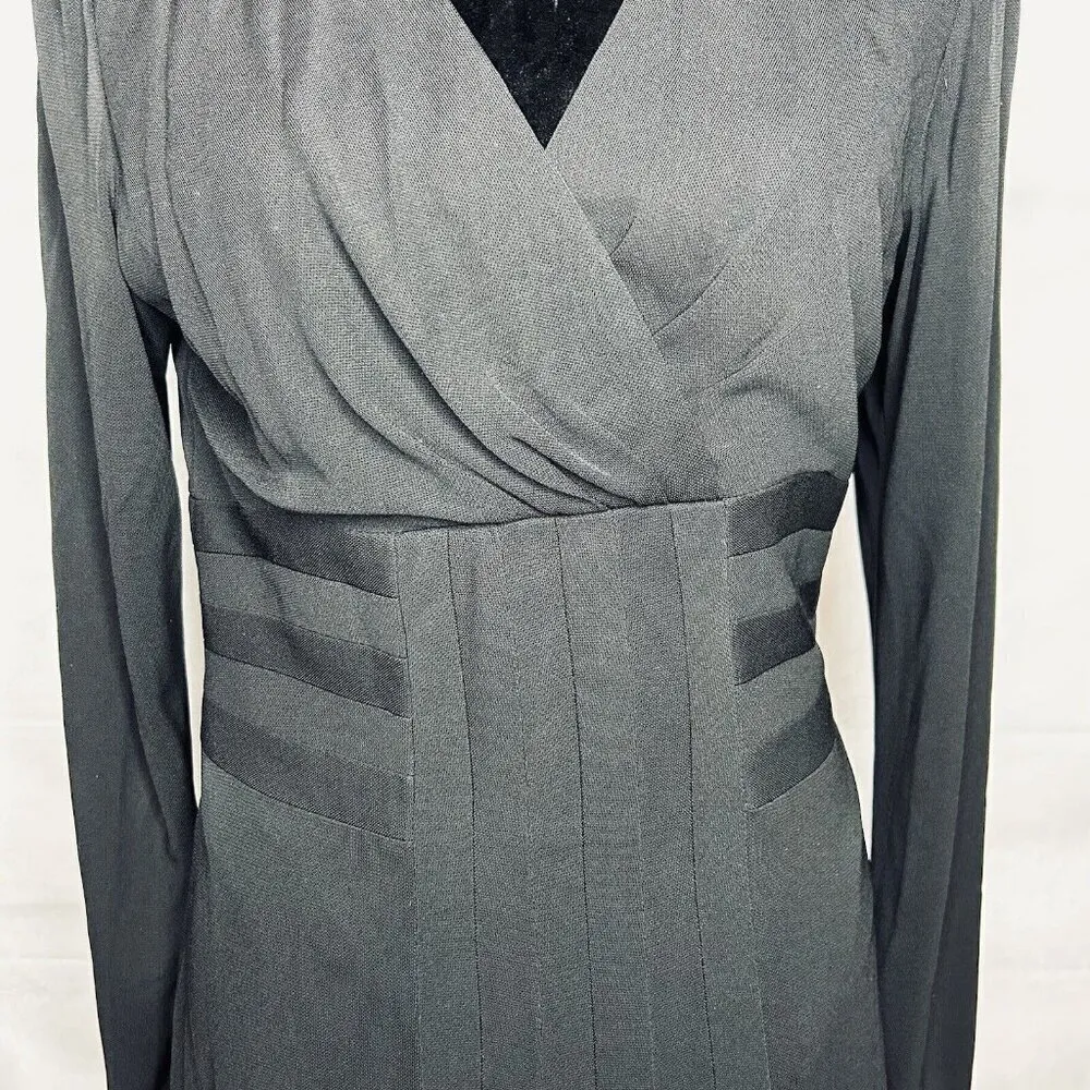 KAY UNGER Black Dress Womens Size 10 Faux Wrap Knee-Length Long Sleeve - Image 4