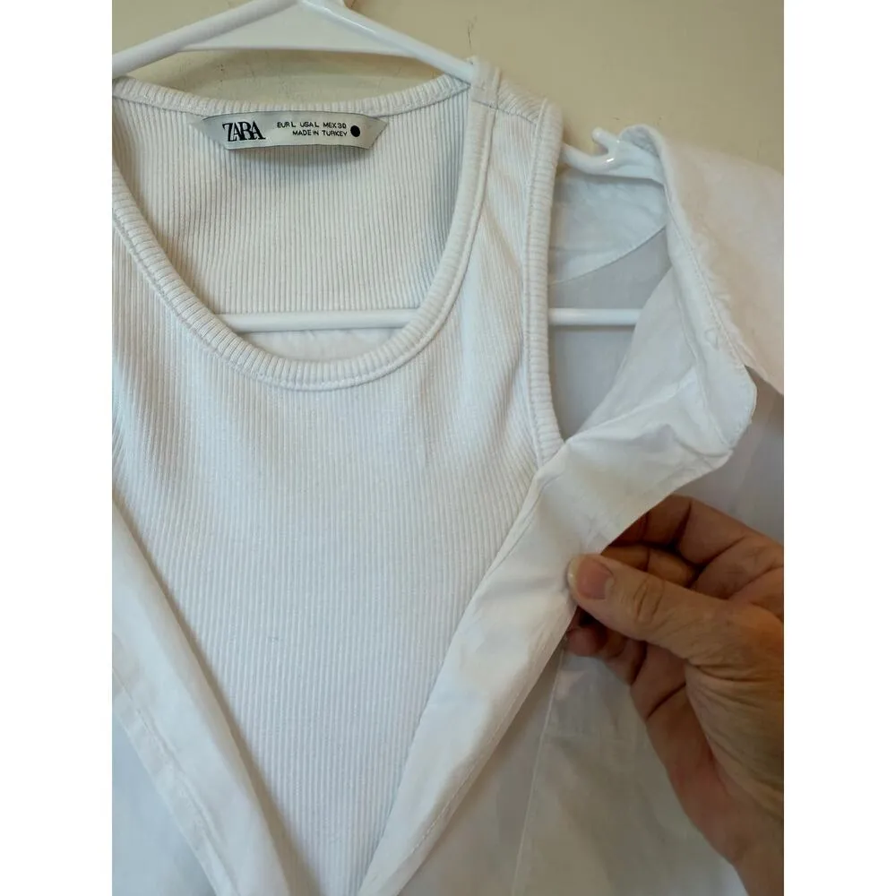 Zara Layered Button Up Shirt with Inner Ribbed Tank Top White Women's Size Large - Image 4
