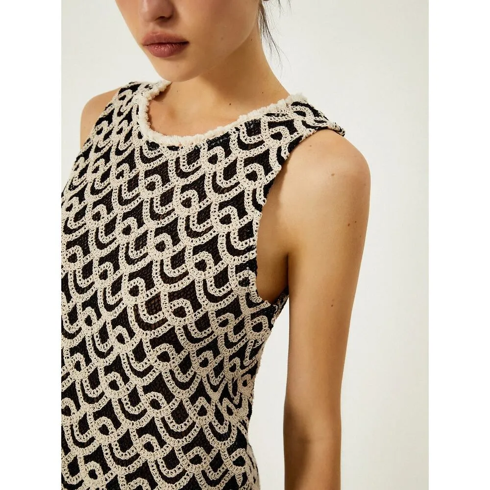 Commense Crochet Wave Boho Pattern Tassel Decor Tank Top M NWT Black Size M - Image 2