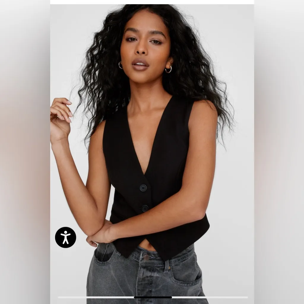NWT NastyGal Essentials Tailored Waistcoat Black Vest Top Sz2 - Image 3