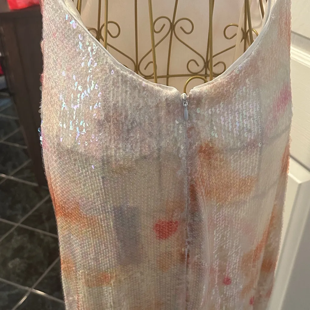 Daya Sequin Halter Mini Dress Neck Cocktail pastel Jewel Badgley Mischka Orange Size 12 - Image 9