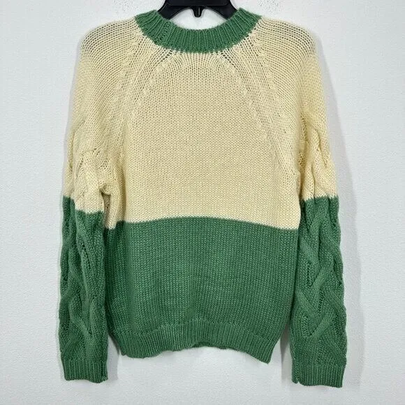 BLANKNYC Women's Size Medium Cream‎ Green Colorblock Cable Knit Sweater NWOT - Image 3