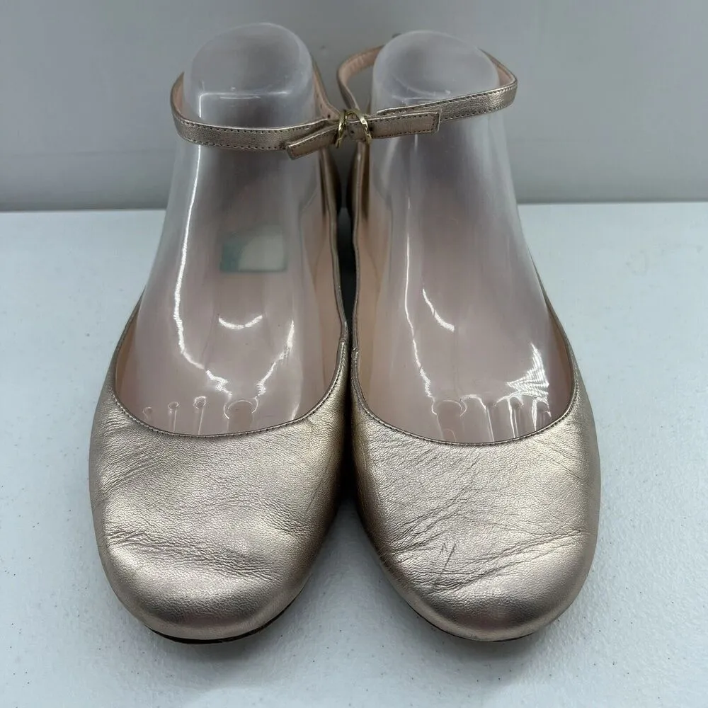 Kate Spade Size 9 Ballet Flats Wagan Ankle Strap Leather in Quartz Metallic Gold - Image 4
