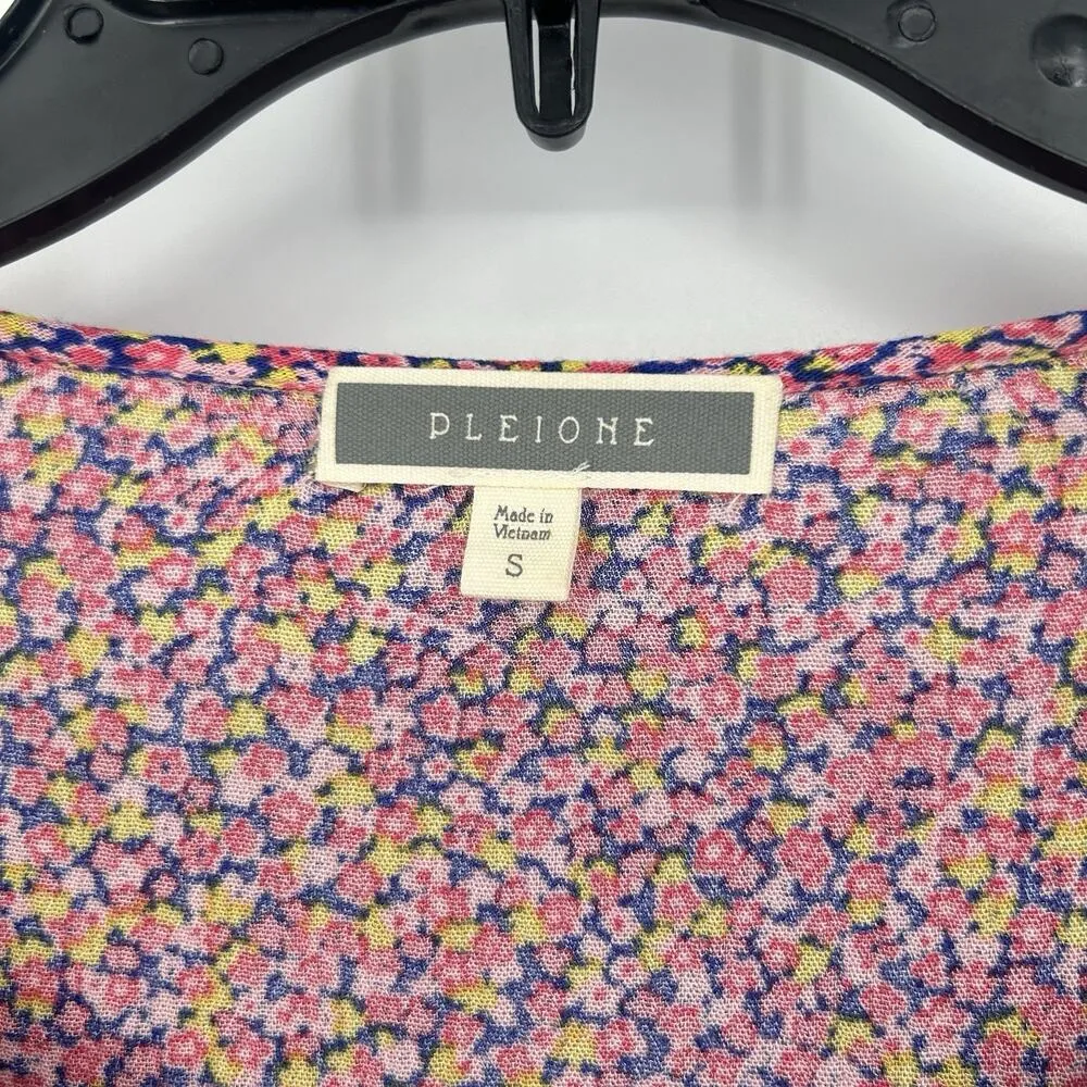 Pleione Womens Ditsy Floral Boho Top Pink 3/4 Balloon Sleeves Crochet Size S - Image 9