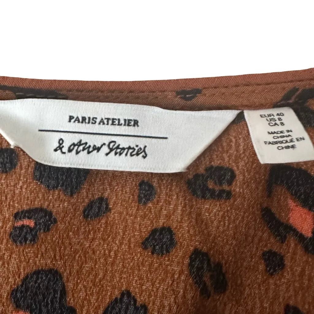 Paris Atelier & Other Stories Brown Overall Leopard Print Wrap Midi Dress - Image 7