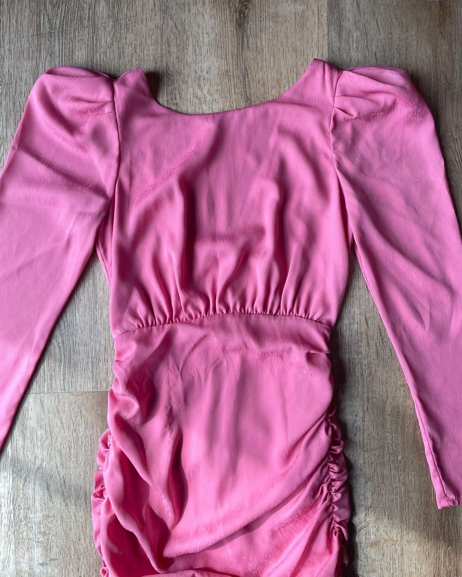 NBD x Revolve Pink Ruched Long Sleeve Puff Shoulder Mini Dress XS - Image 2