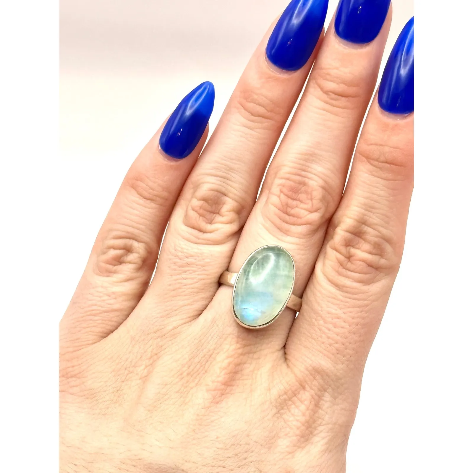 Green Moonstone Sterling Silver Handmade Ring Size 9 - Image 10