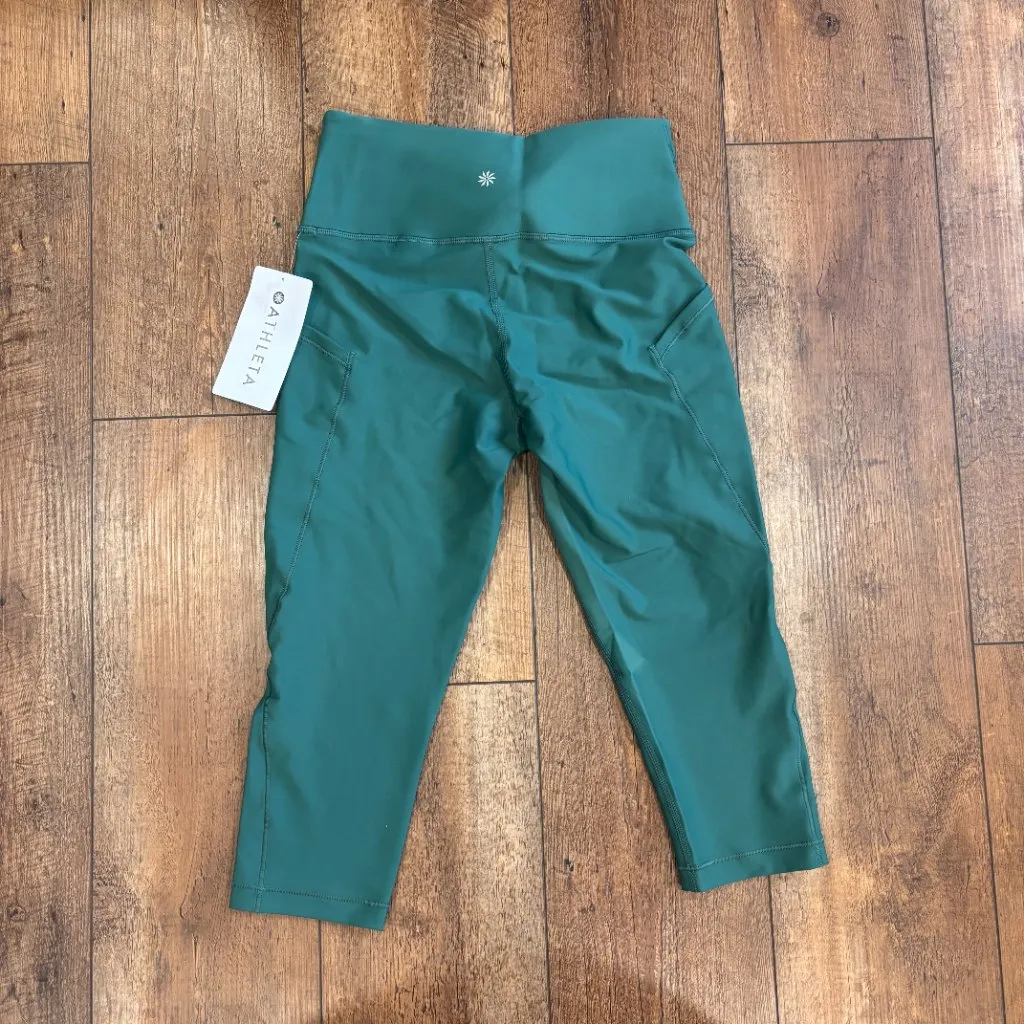 NWT ATHLETA Interval Stash Capri Workout Size Small - Green (SEE FLAW) Athletic - Image 3