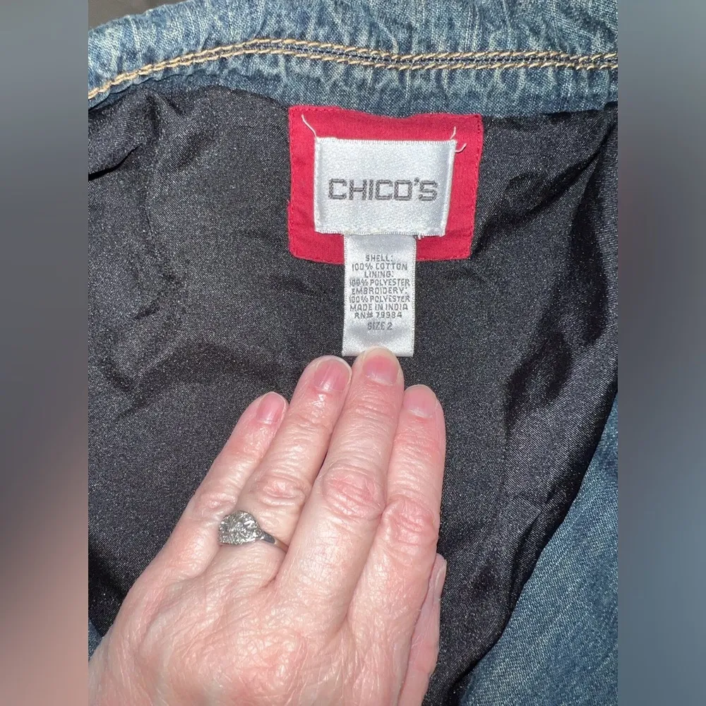 Super Cool Chico’s Heavily Embroidered Jean Jacket! - Image 6