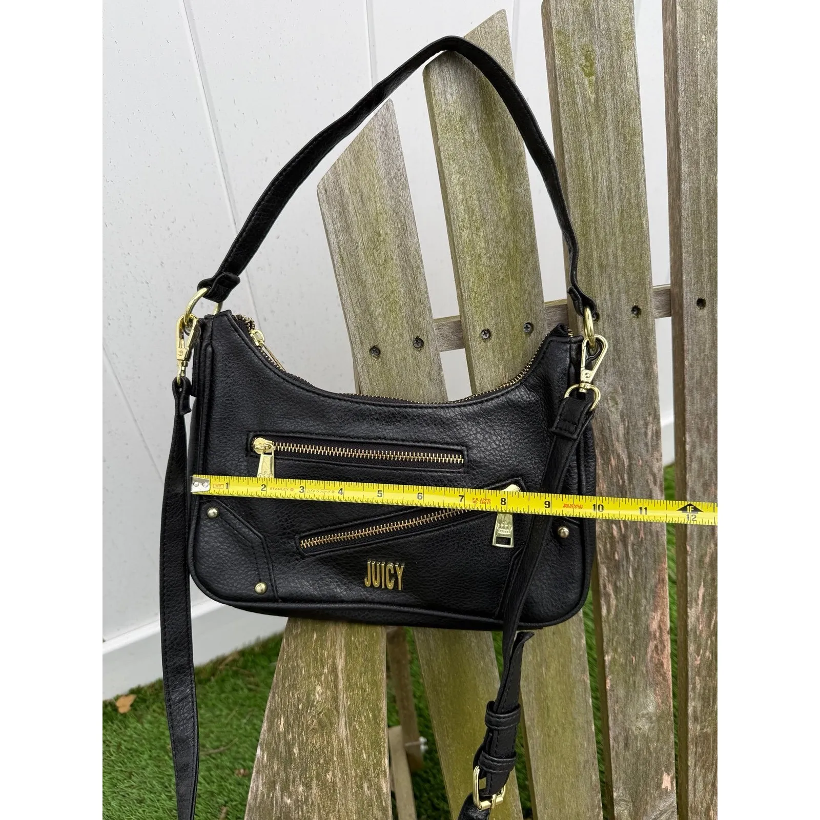 Juicy‎ Couture Black Faux Leather Moto Chic Crossbody Shoulder Bag Zipper NWOT G - Image 8