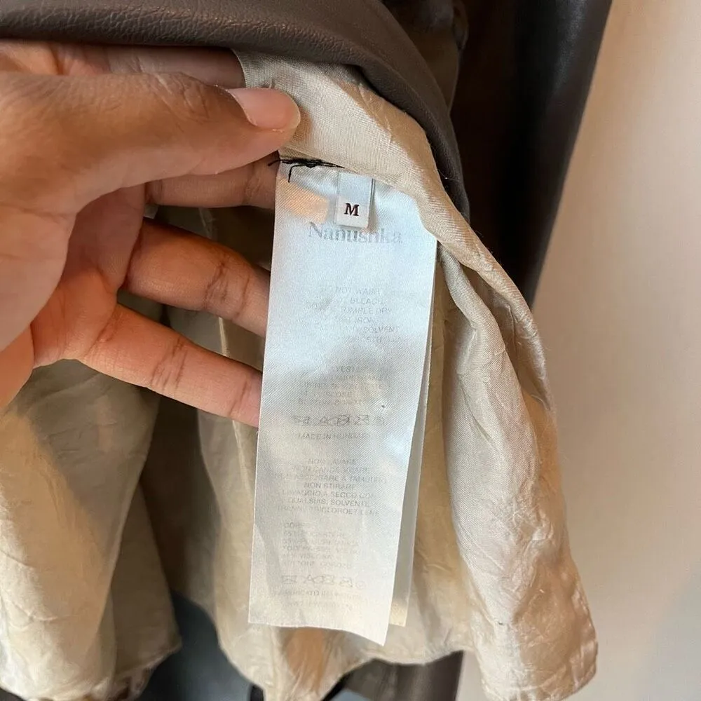 Nanushka Surplice‎ Cold Shoulder Brown Faux Leather Mini Dress Size Medium - Image 11