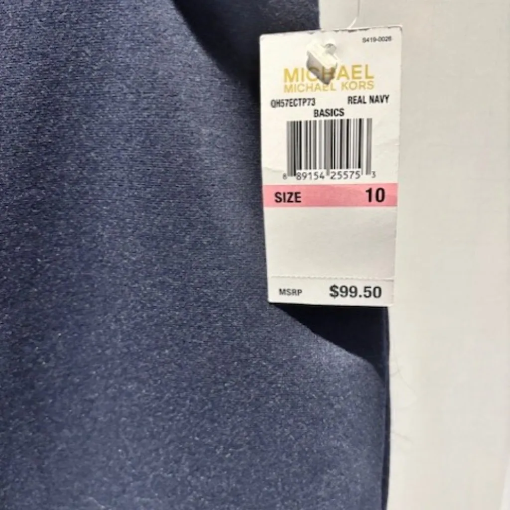 NWT MICHAEL KORS Women Front Gold Zip Knee Length Asymmetrical Skirt Blue Sz 10 - Image 6