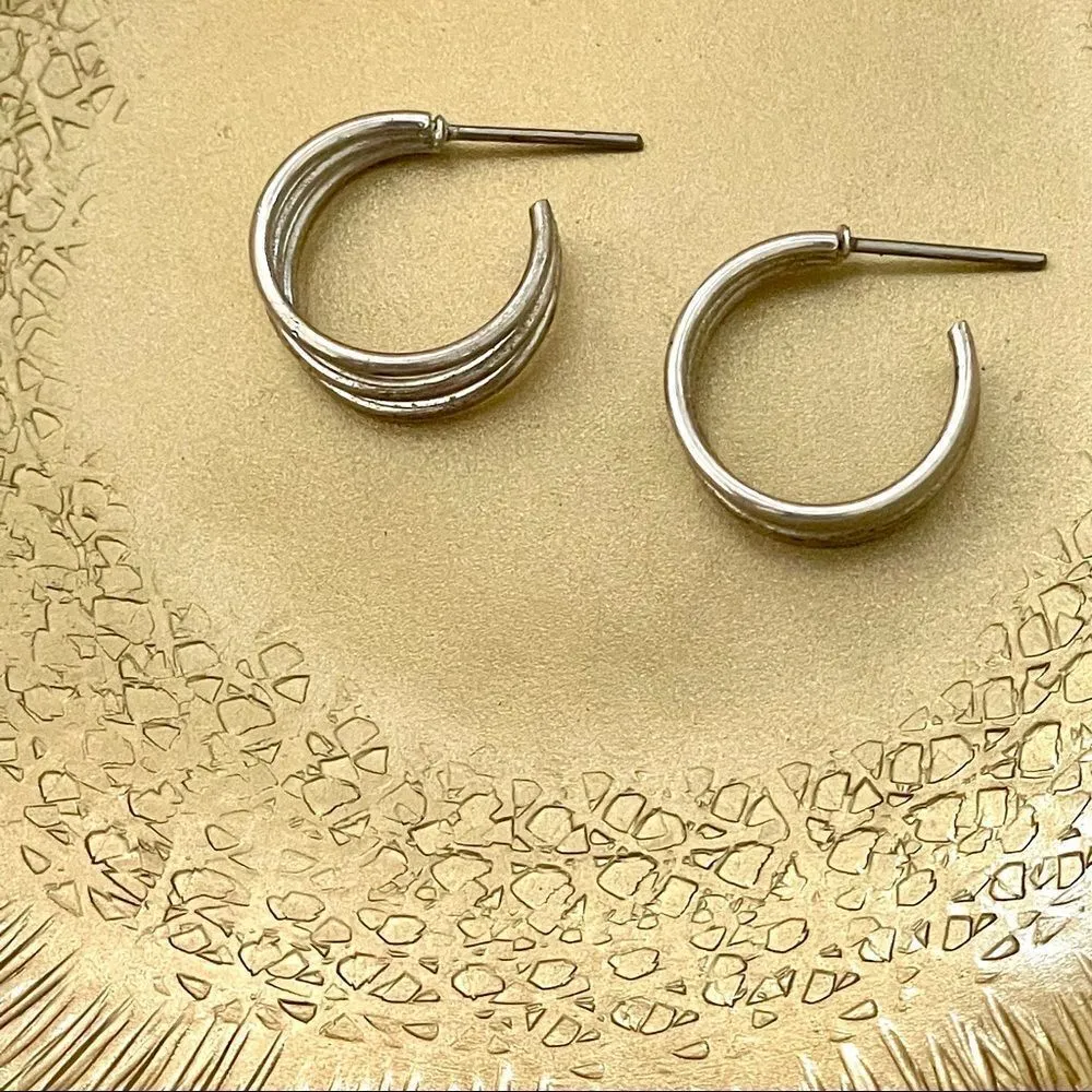 Silver tone 3 line hoops - Image 2