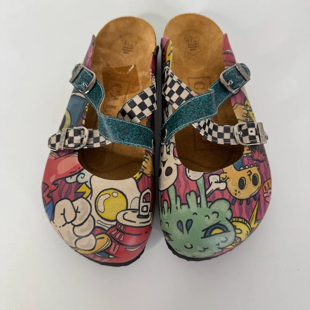 Calceo Colored Mixed Pink and Blue Abstrack Patterned Clogs Size 39 - Image 2