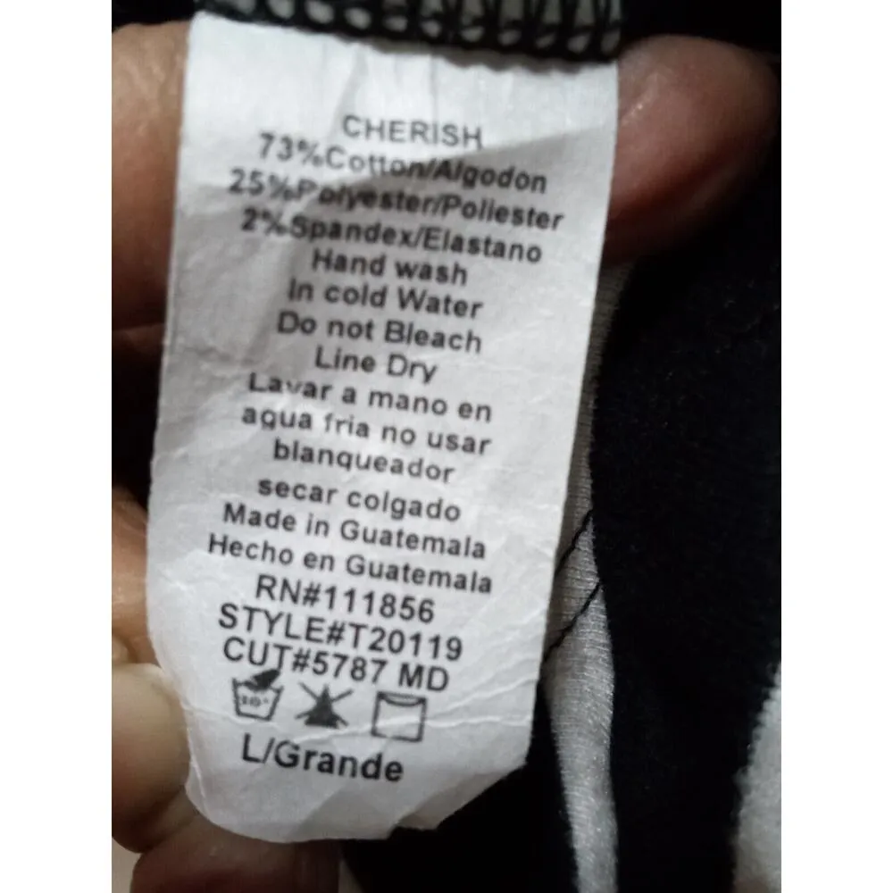 Cherish Women's Black White Striped Pom Ball Round Neck Long Sleeve Top Blouse L - Image 8