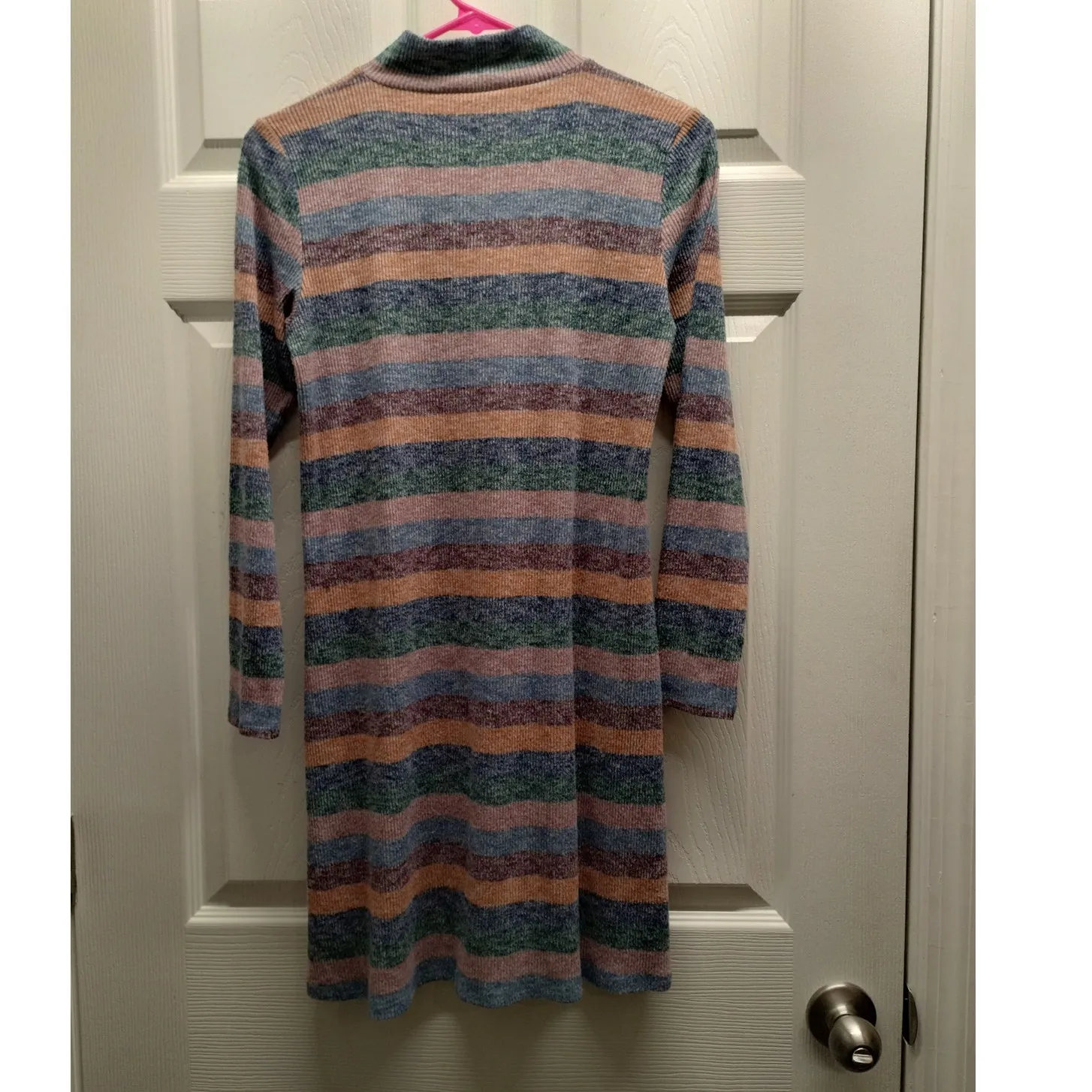 American Eagle Women Size Medium Multicolor Muted Striped Long Sleeve Mini Dress - Image 3