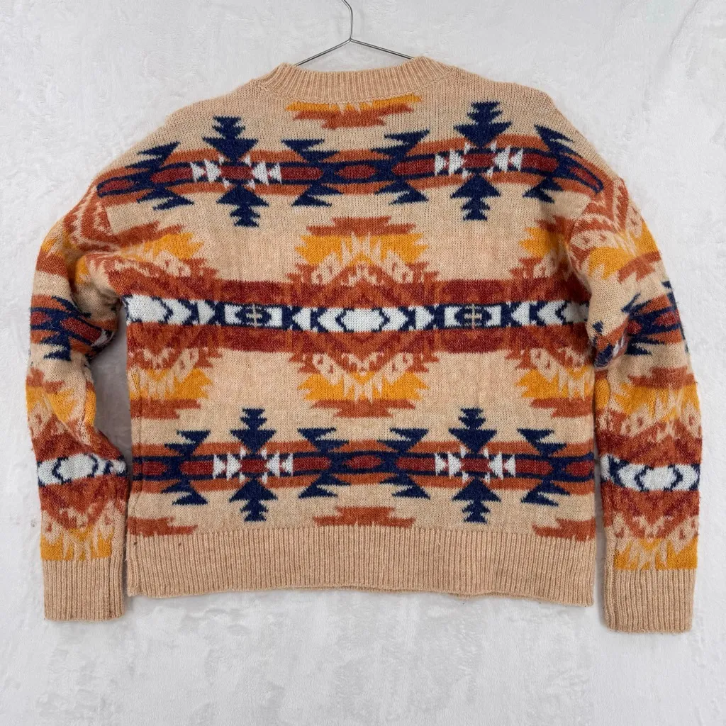 Lucky Brand Western Sweater Wool Blend Jewel Tone Boho Aztec Waist Length Medium - Image 3