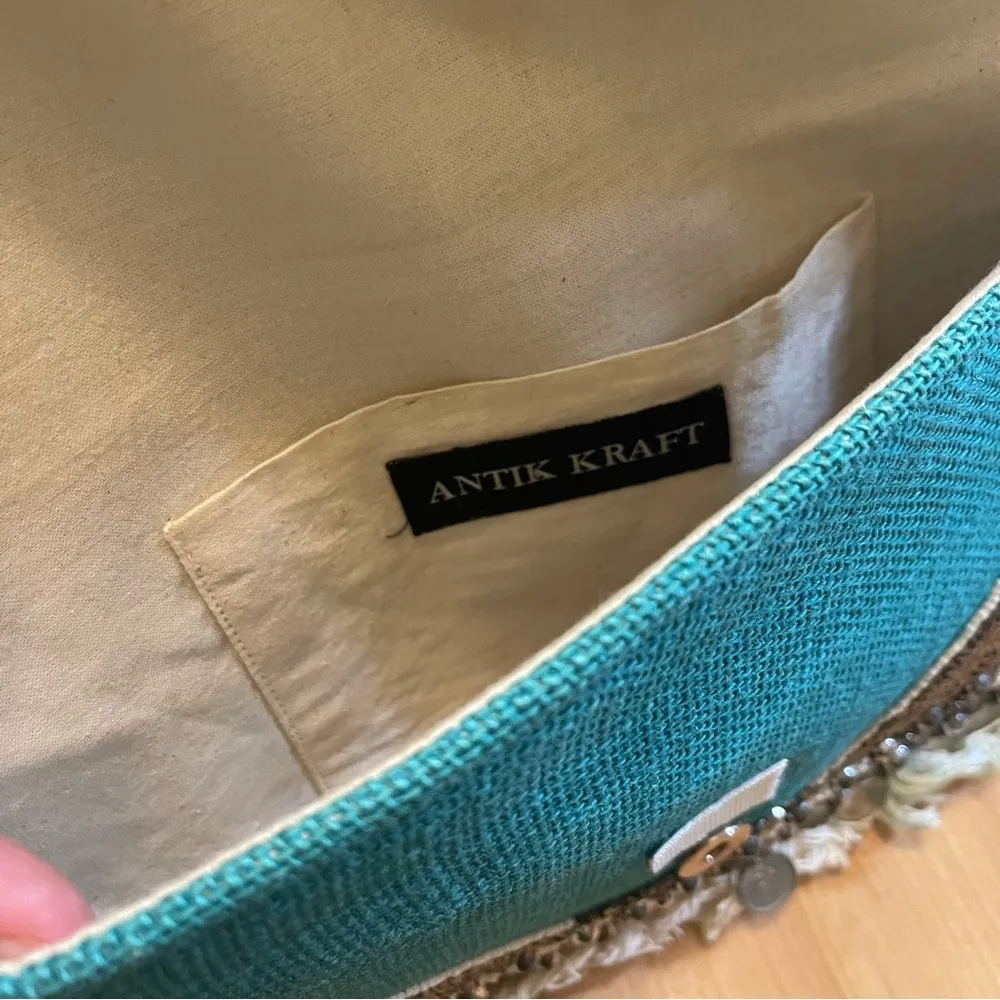 Teal Beaded Fringe Clutch - Image 5