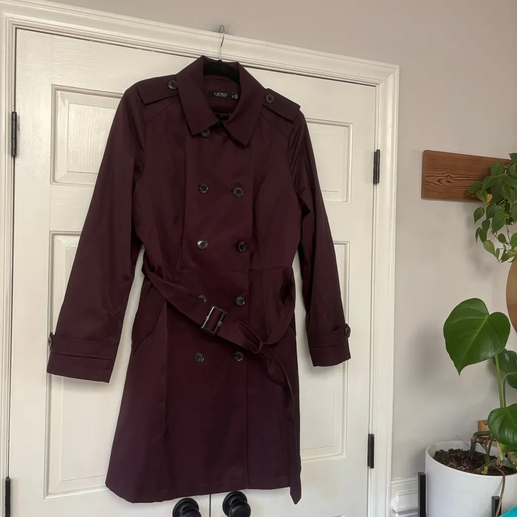 Lauren‎ Ralph Lauren Purple Belted Trench Coat Size XL Classic Double Breasted - Image 3