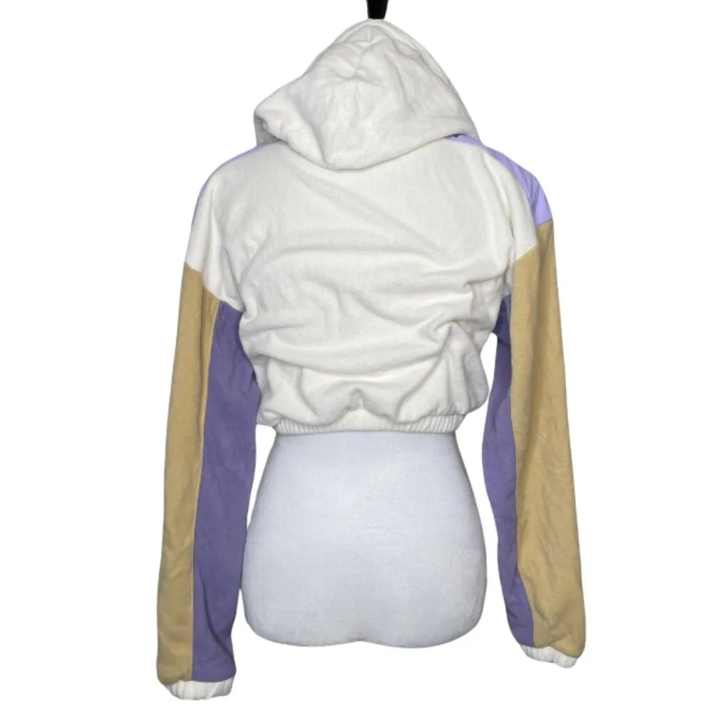 Women's Fleece Cropped Colorblock Long Sleeve Hoodie Sweater Sz S - Image 2