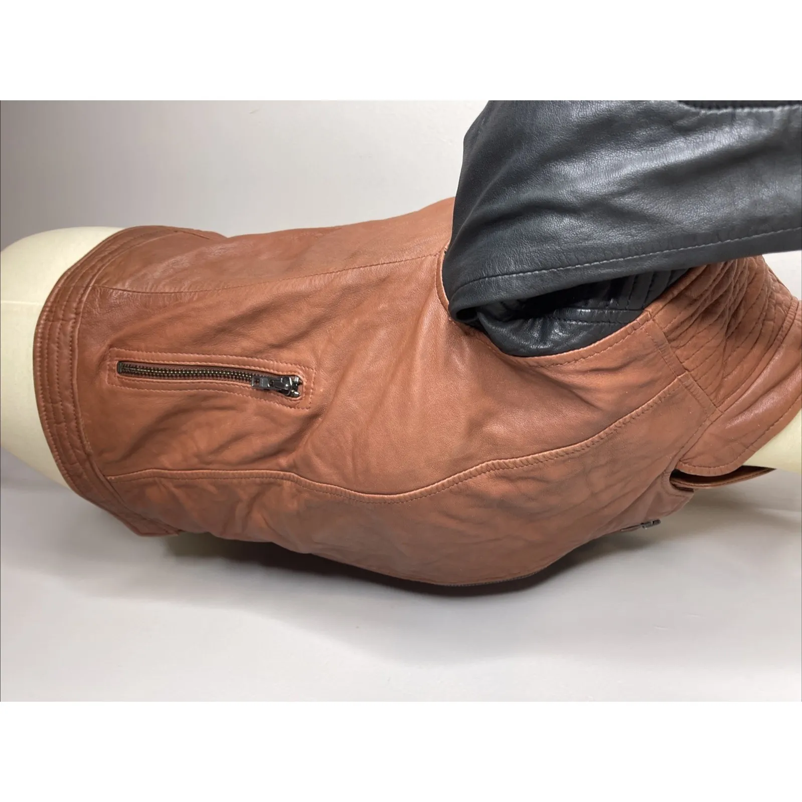 Madewell Black Brown Colorblock Quilted Backroad Moto Leather Jacket Small S - Image 7