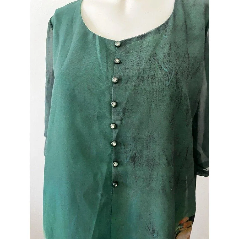 Nwt Silk Green Garden 2xl Floral Kaftan shift Dress Bluejay Forest Short Sleeve Size undefined - Image 11
