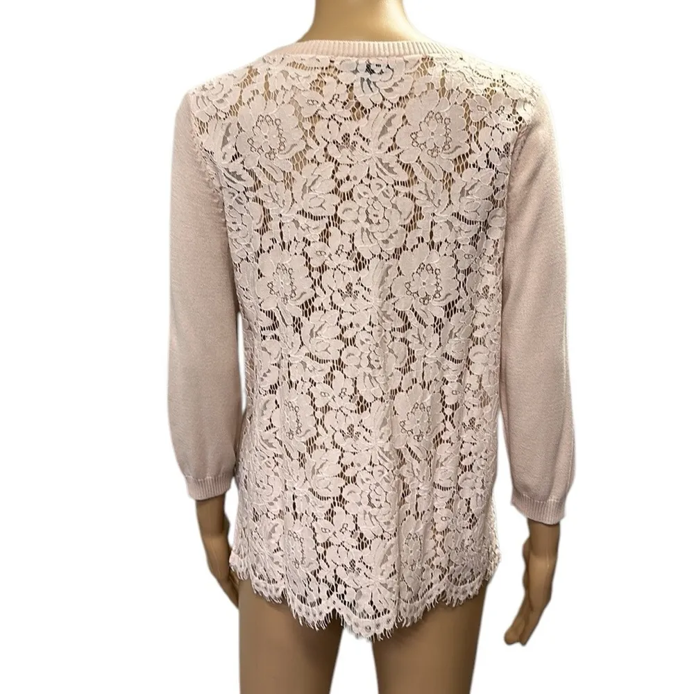The Limited Lightweight Pink Beige Lace Back 3 Quarter Sleeve Sweater Large - Image 4