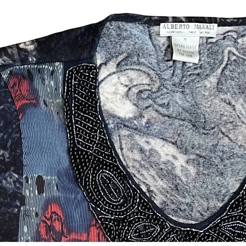 Alberto Makali M Tunic Pleated Beaded Top Micropleats Shirt Crinkle Knit Sweater - Image 6