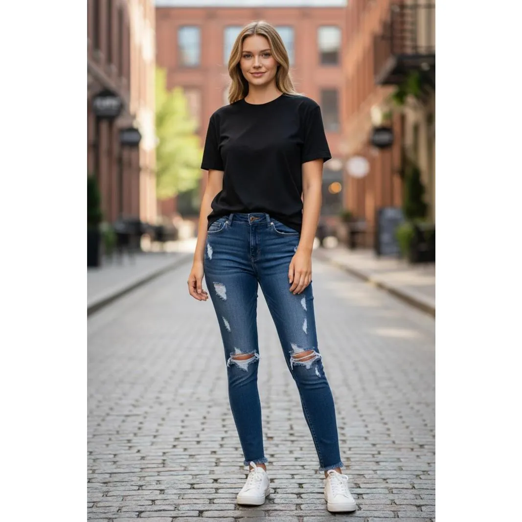 KanCan Women's 7 27 Distressed Skinny Jeans Dark Wash Blue - Image 2