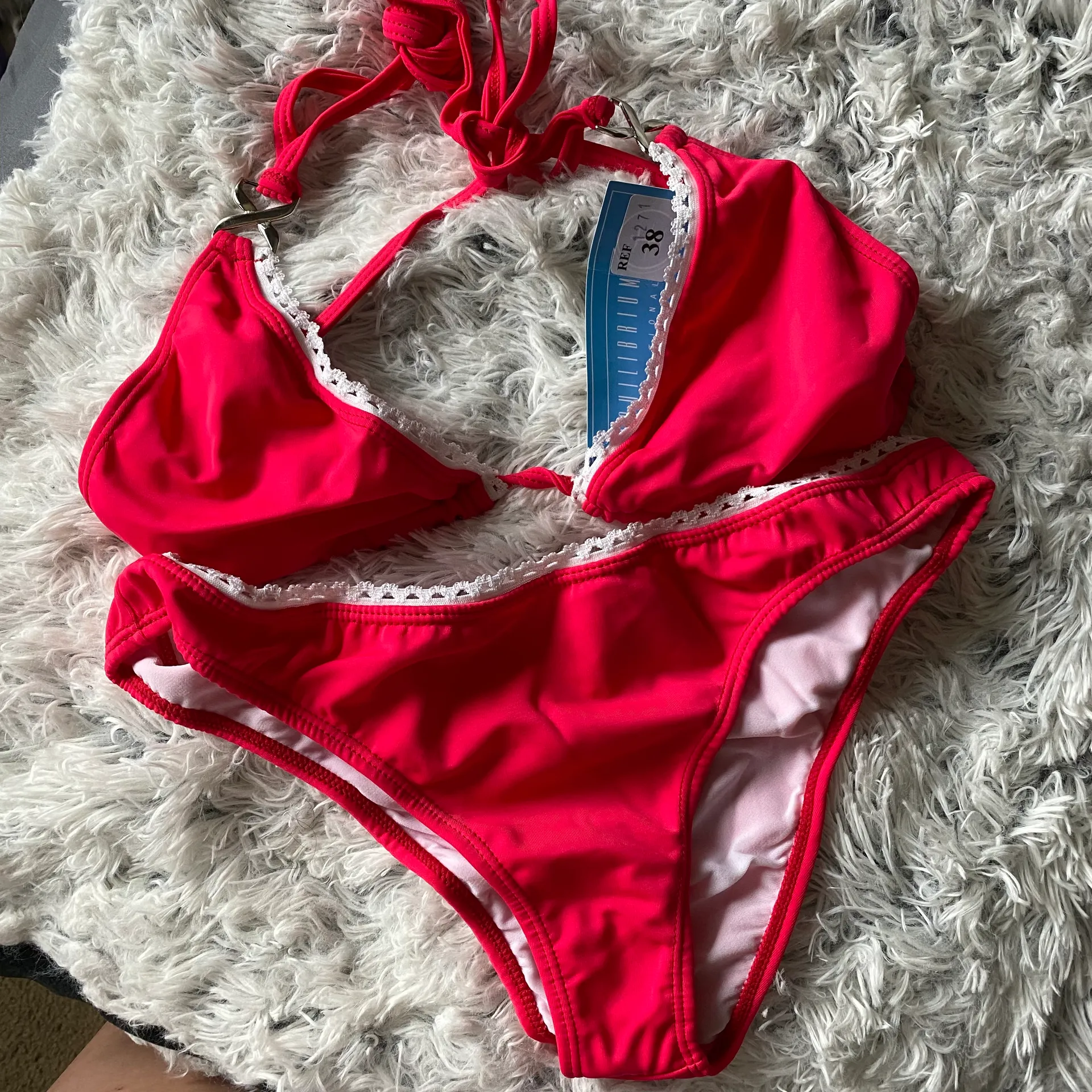 Equilibrium International Childs Boho Crochet Triangle Bikini Set Red Size XL - Image 2