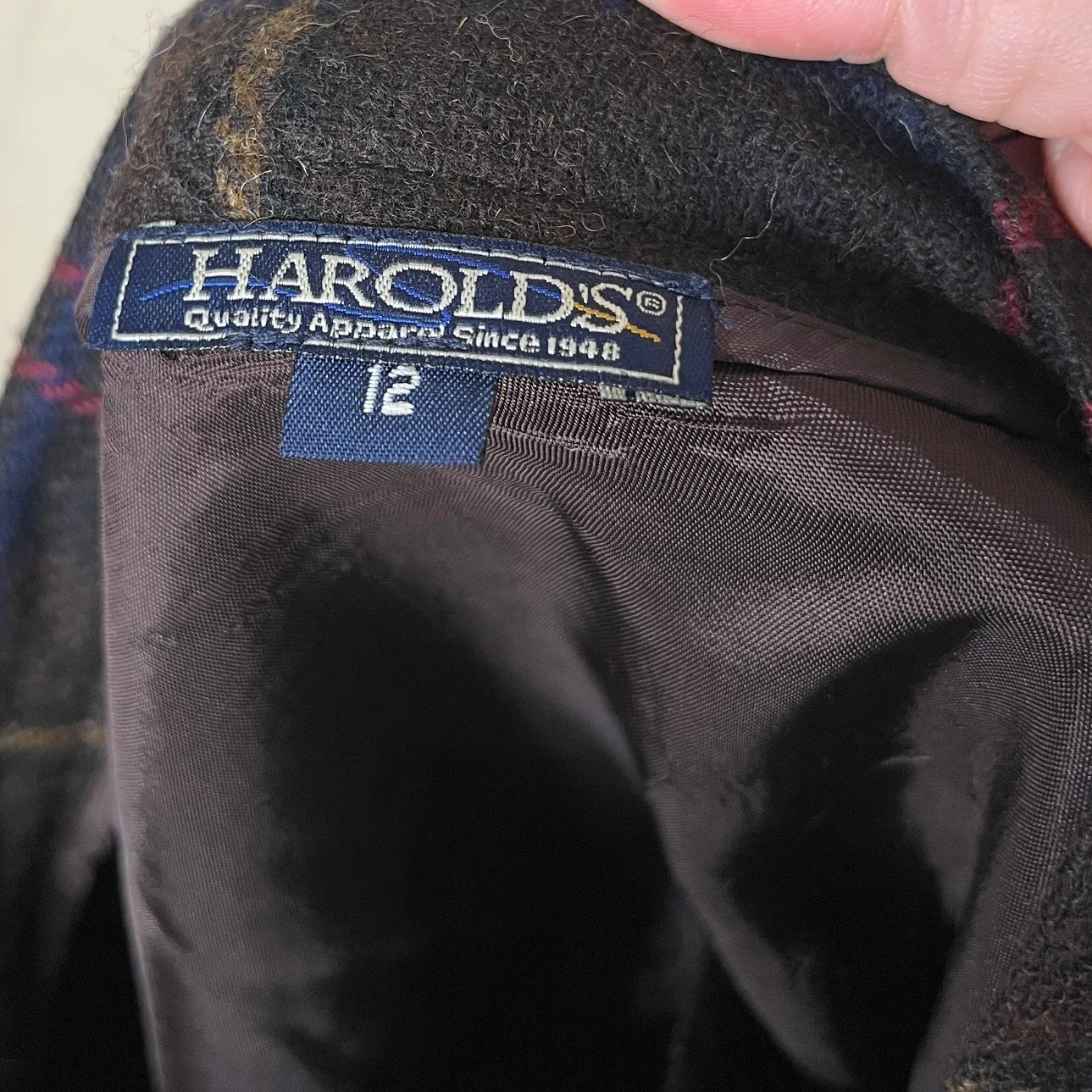 Vintage Harold's Wool Plaid Wrap Skirt Size 12 Brown‎ Green Red Blue Academia Brown - Image 7