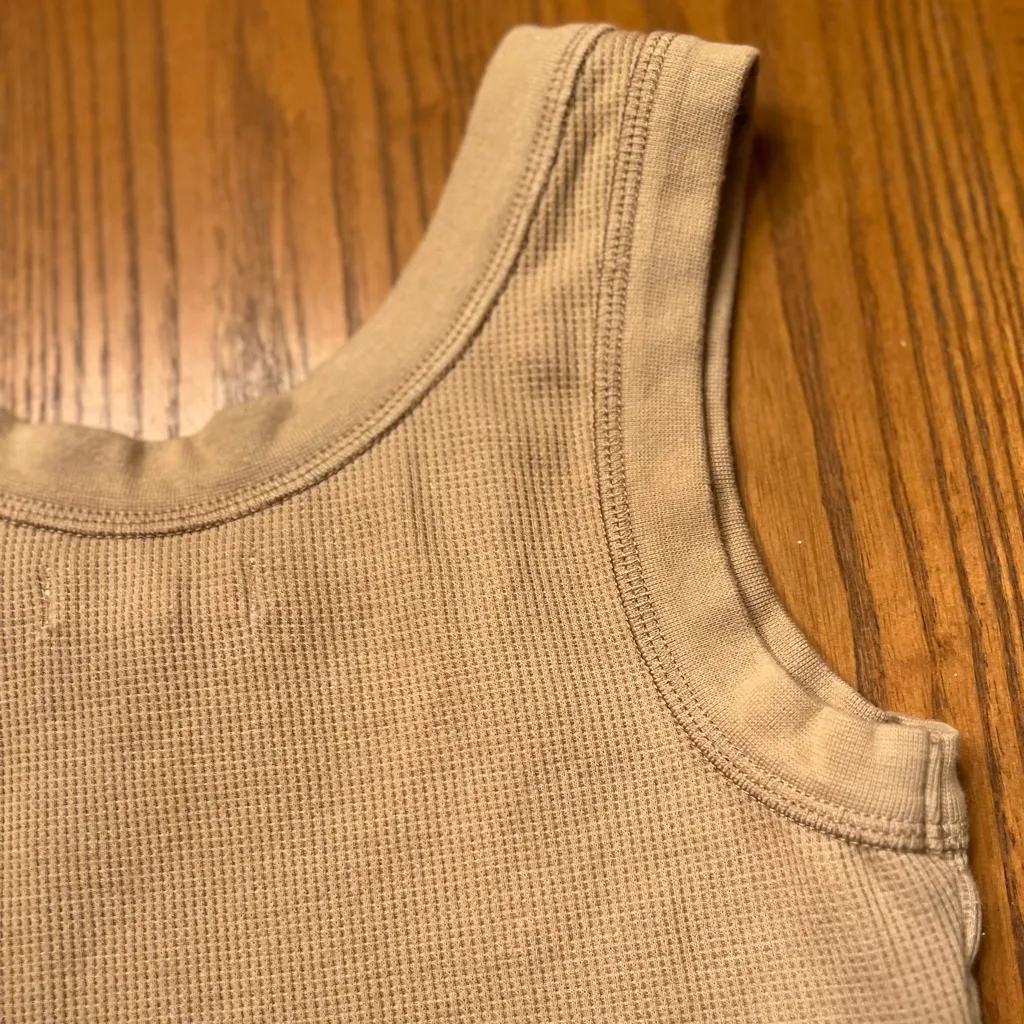 Madewell Crewneck Crop Waffle‎ Knit Fitted Tank Top in Tan Size XS Style #NL396 - Image 10