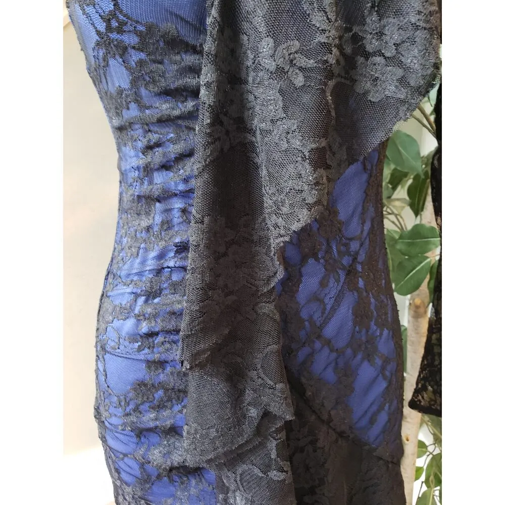 T Bags Los Angeles Cocktail Dress Women Small Black Blue Nylon One Shoulder Off - Image 12