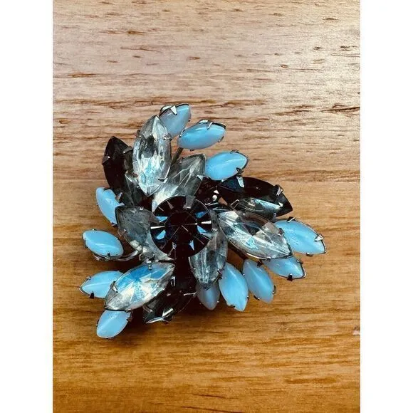 VTG Gorgeous‎ Prong Brooch Smoky Gray Milk Color Stones & Clear Prong Set Brooch - Image 6