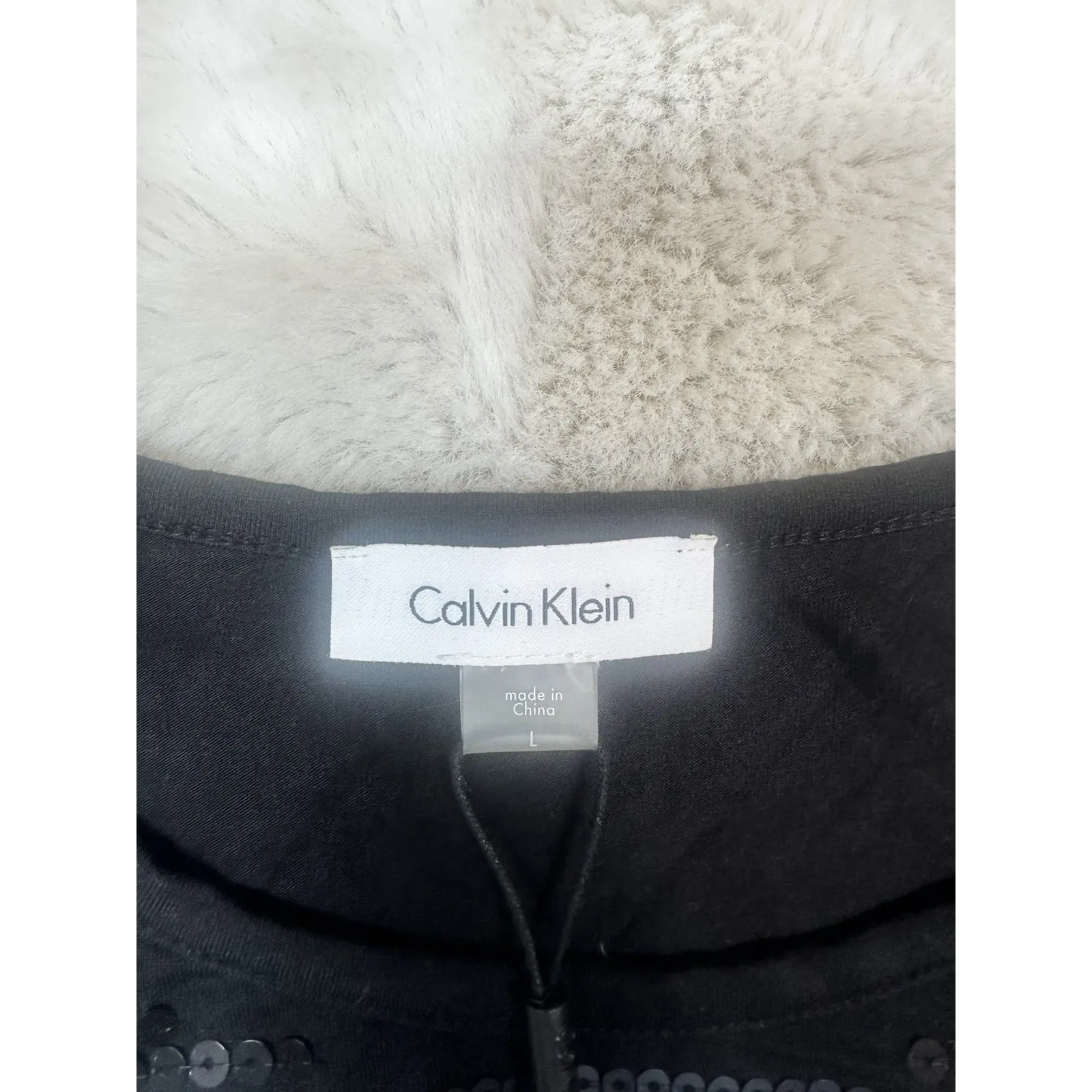 Calvin Klein Black Sleeveless Sequin Top, Crew Neck Size Large NWT - Image 7