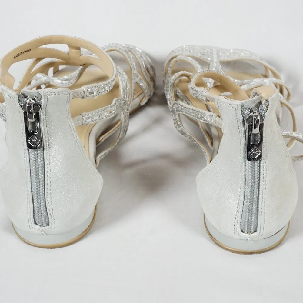 Antonio Melani Eliston Beaded Leather Strappy Dressy Sandals US 9M Silver Size 9 - Image 5