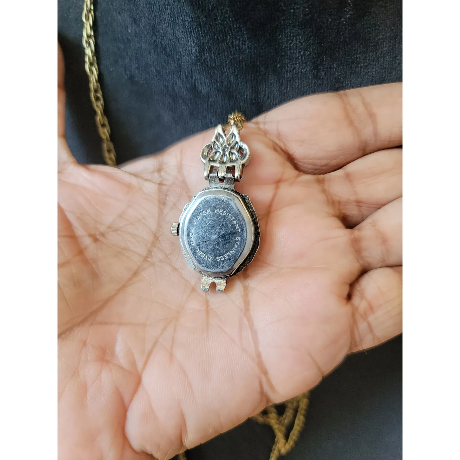 Women's Vintage Pendant Necklace With Lobster Clasp Dual Chain Watch Charm Silver - Image 6