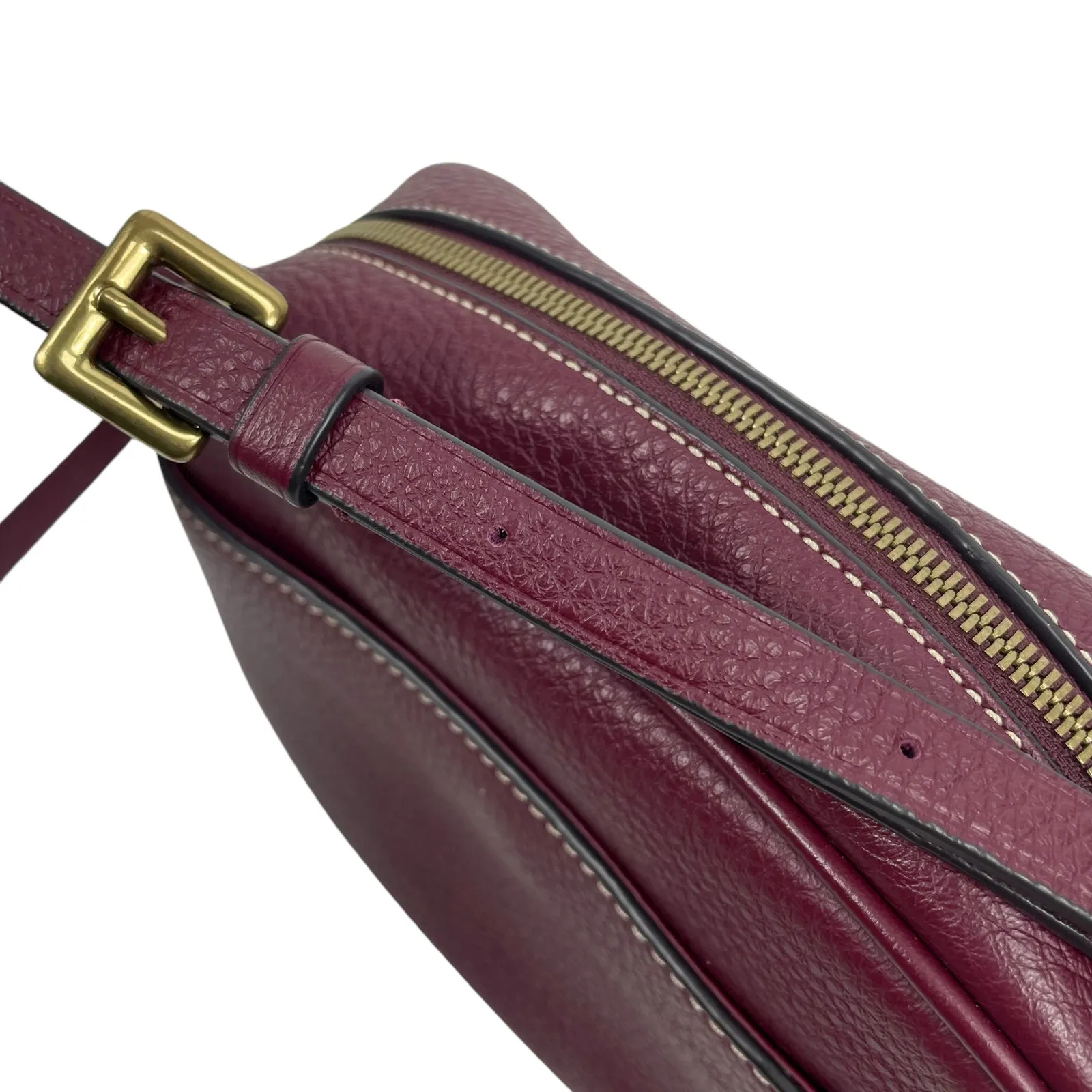 J. Crew Signet Pebble Leather Crossbody Camera Bag Burgundy Red - Image 12