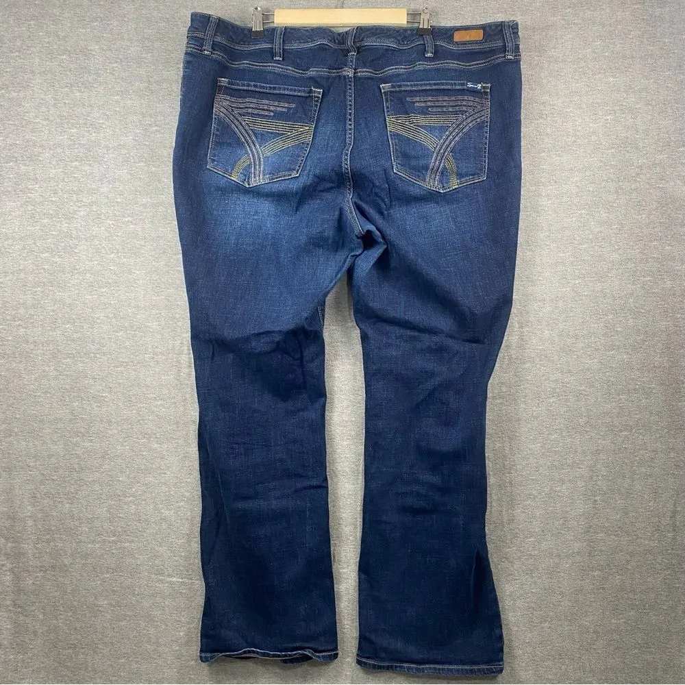 Seven7 Indigo Flare Jeans with Embroidered Pockets - Image 3