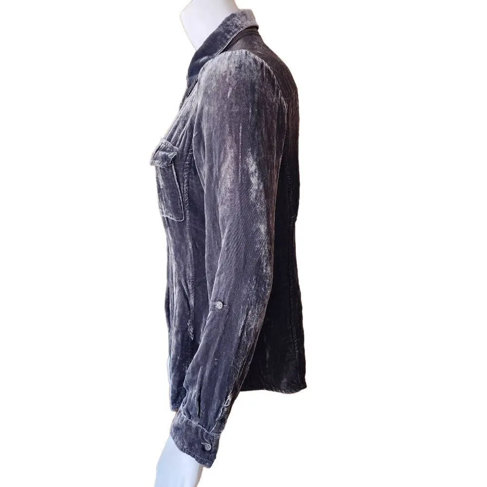 Ecru Gray Crushed Velvet Button Down Top - Image 4