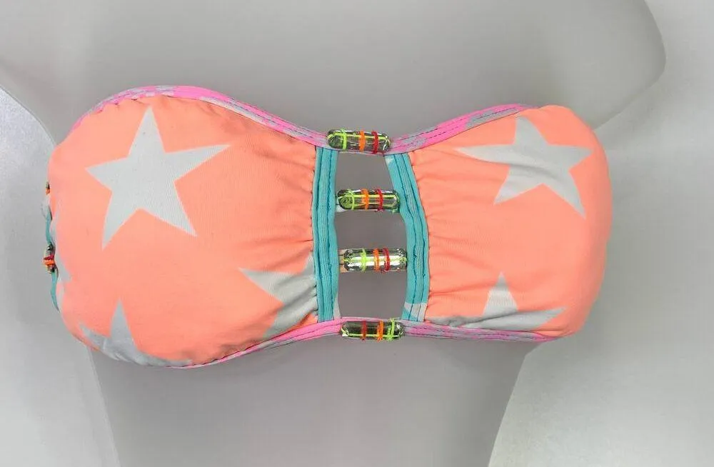Agua Bendita Bikini Bandeau Star Print Orange Size M - Image 4