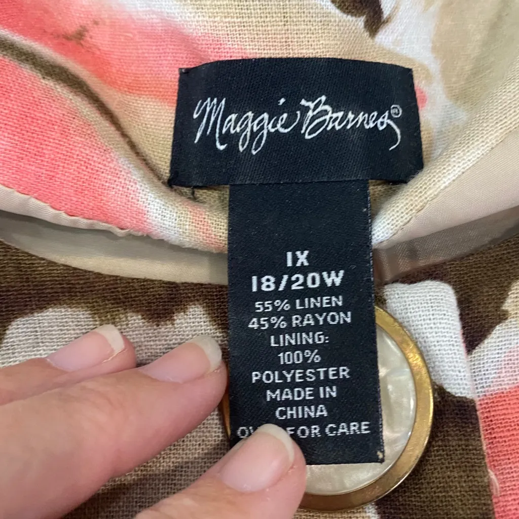 Maggie Barnes multicolor floral linen blend jacket 3/4 sleeves PLUS Size 1X - Image 5