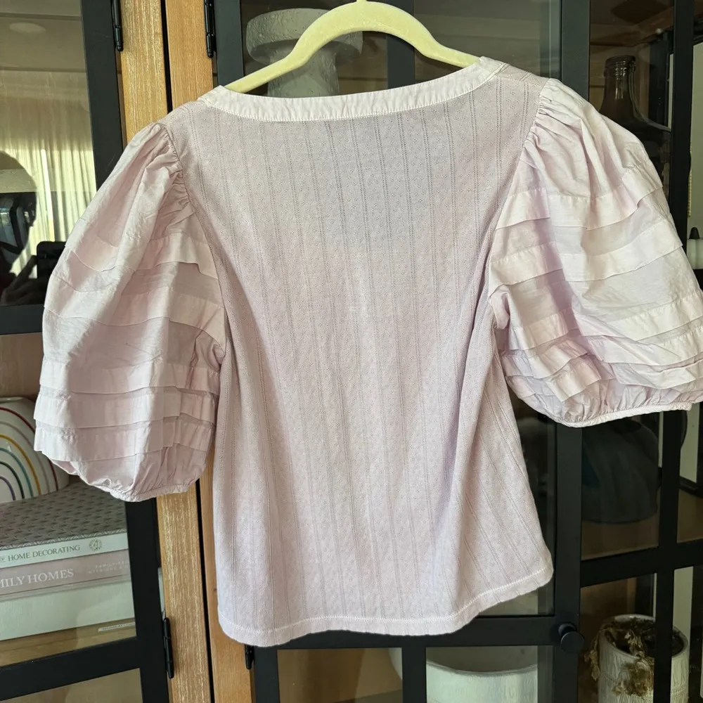 SEA New York Salome Top blouse pointelle puff sleeves lilac blush button down Pink - Image 7